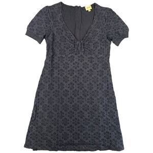 Ella Moss Black Eyelet Lace Dress Short Sleeve V-Neck Mini Feminine - S